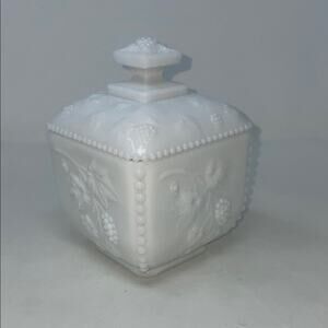 Vintage 50's Westmoreland Milk Glass Paneled Grape Covered Candy Dish